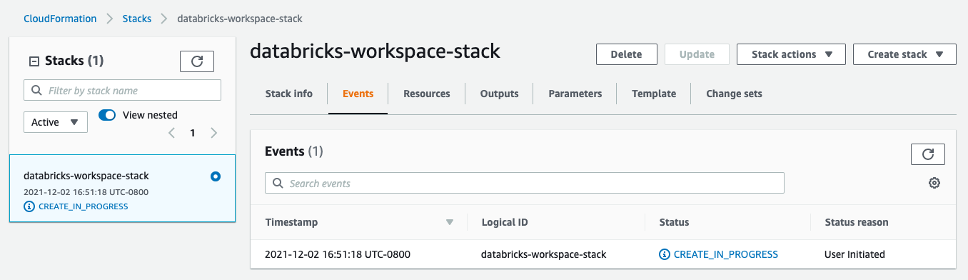 Databricks工作區堆棧正在進行中