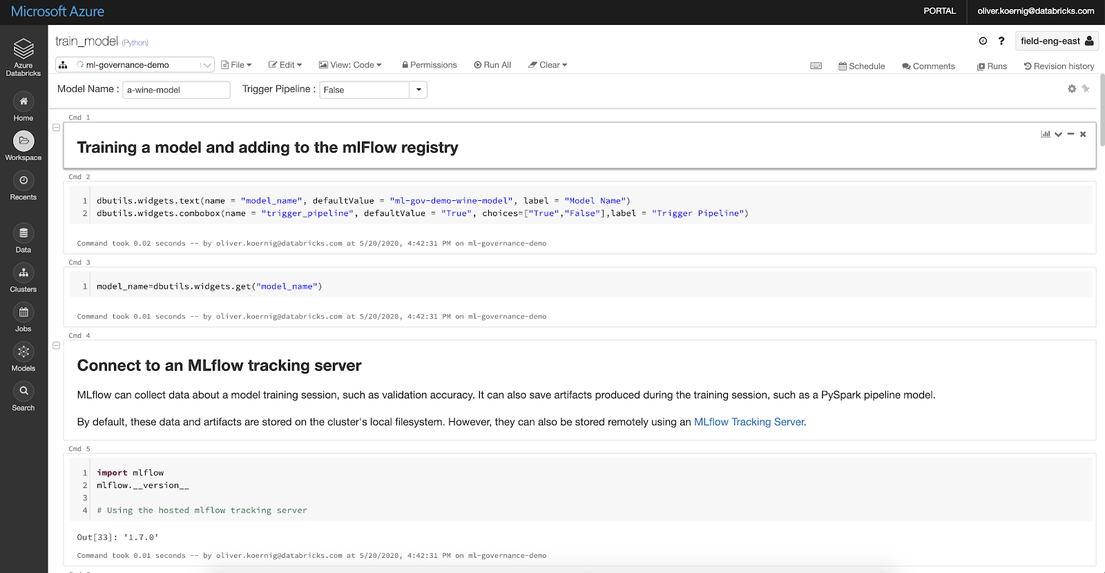 通過MLflow Azure磚模型訓練和部署