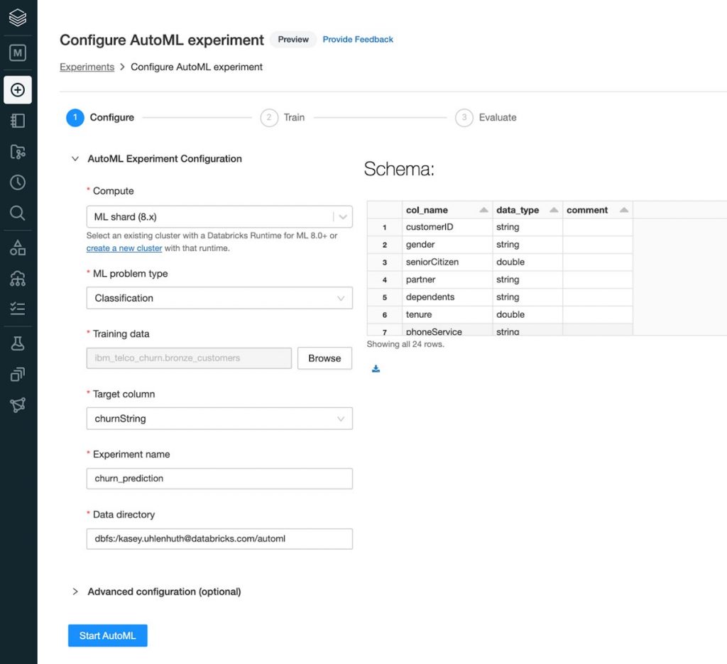 磚AutoML公共預覽版截然不同訓練sklearn和xgboost模型(二進製和多級)分類和回歸問題。