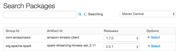 選擇kinesis-client和spark-streaming-kinesis包磚。