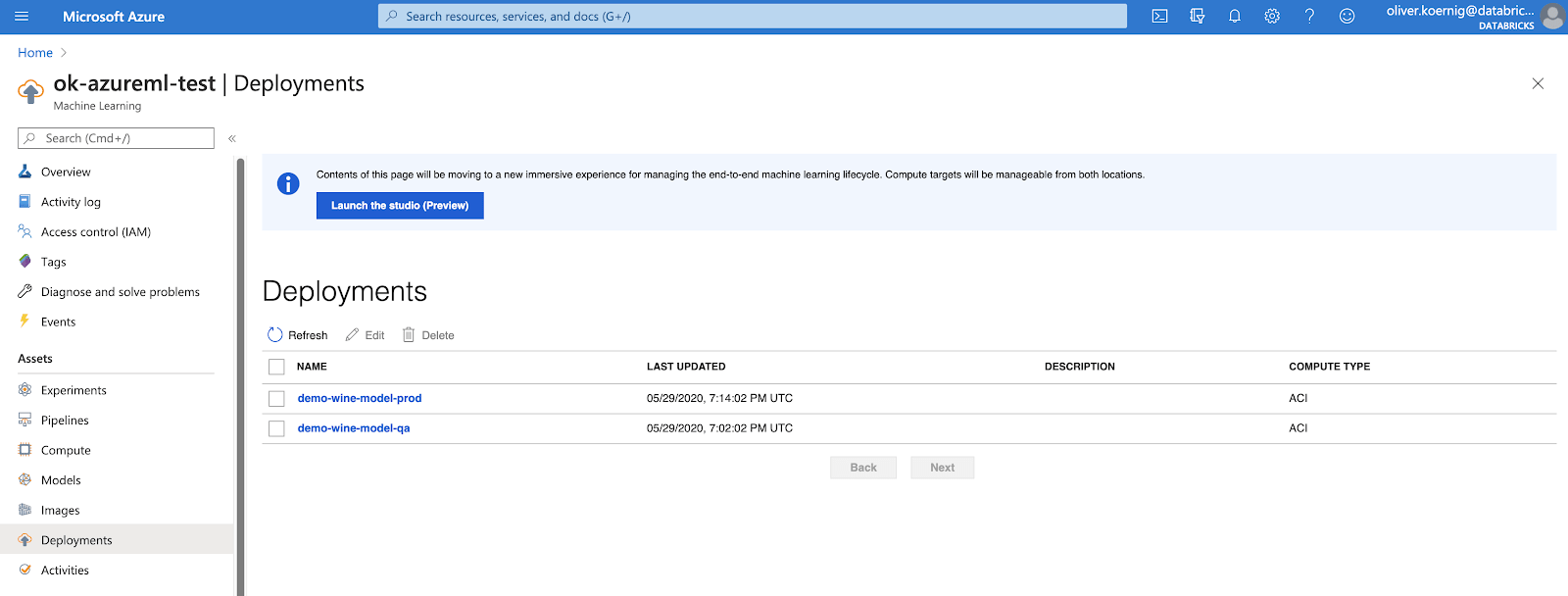 與必要的REST API創建通過代碼示例部署在Azure磚筆記本。